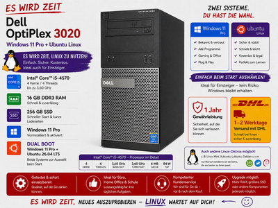 DELL OPTIPLEX Dual Boot i5-4570 3,30GHz 16GB 265GB SSD Windows11 Ubuntu Linux CD