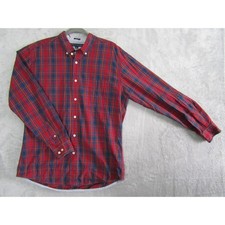 Tommy Hilfiger Men Classic Fit Plaid Button Down Shirt Red Blue L G