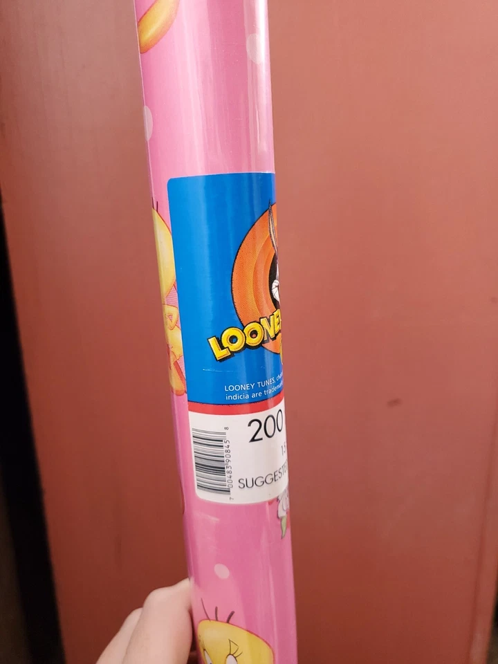 Pink Tweety Bird Gift Wrapping Paper Roll Looney Tunes Hallmark Valentine hearts - Image 4 of 4