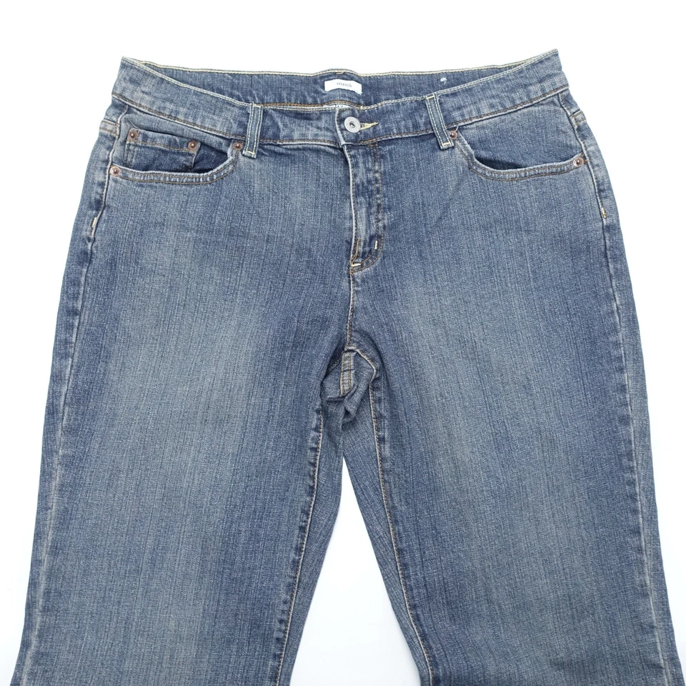 Pantalones de mezclilla para mujer Liz & Co 14 azul algodón elástico diseño de 5 bolsillos pierna recta Foto 3 de 4