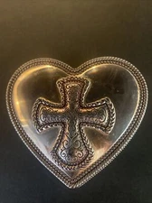 Heart shaped trinket box with Cross silver Faith Hope Love Black Velvety Lining