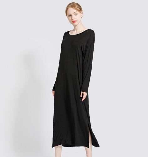 Nightgown Sleepwear Women Nightdress Robe Dress Nightwear Long Sleeve Modal - Picture 7 of 34
