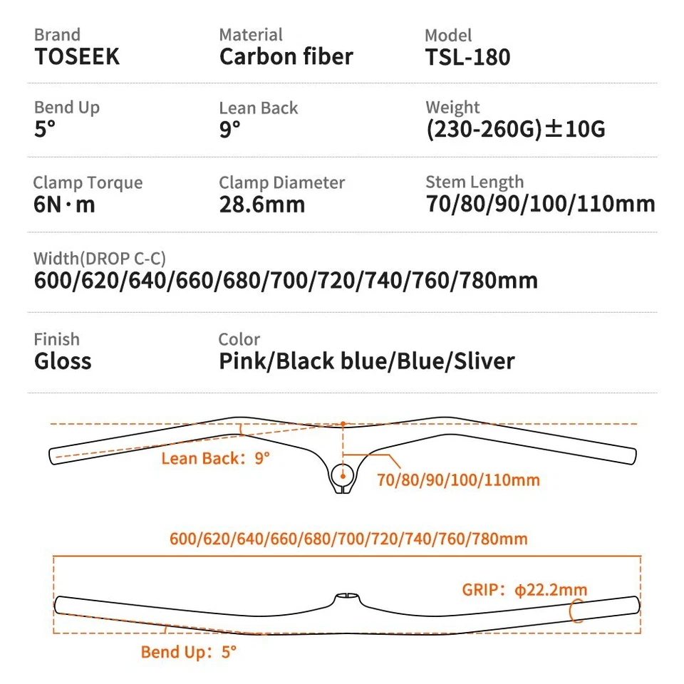 Manillar y vástago de fibra de carbono MTB -10 grados de ancho de manillar integrado 780 mm Foto 3 de 4