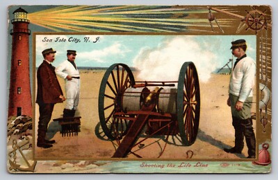 Shooting the Life Line Sea Isle City New Jersey NJ Light House Border 1909 PC