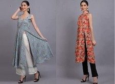 Sugeeta Apparels Side Cut Long Kurti  3D Print A-Line Style Combo pack