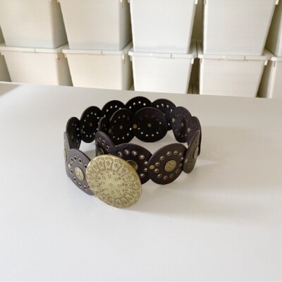 Leather Low Rise Wide Grommet Belt One Size Leather Low Rise Wide Grommet Belt One Size Brown/Brass | eBay main image 2
