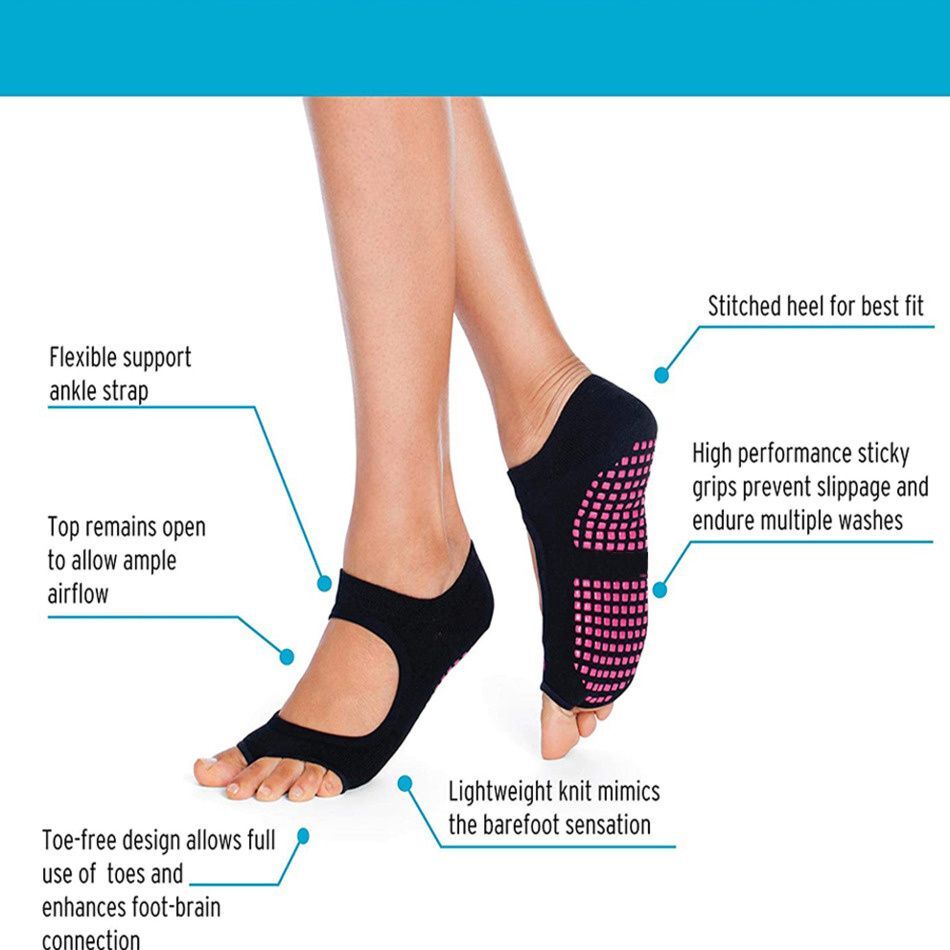 Toeless Grip Socks For Yoga Barre Pilates Fitness Gym Sports