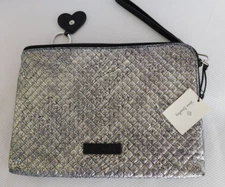 VERA BRADLEY Large Slim RFID Wristlet with Heart Keychain - Silver Mist - NWT
