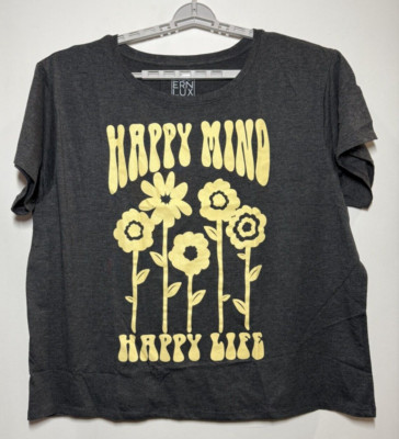 Women's Plus Size Happy Mind Short Sleeve Graphic T-Shirt - Charcoal Gray 3X