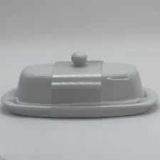 Simple Dining Ceramic Classic Butter Dish With Lid White New 8”
