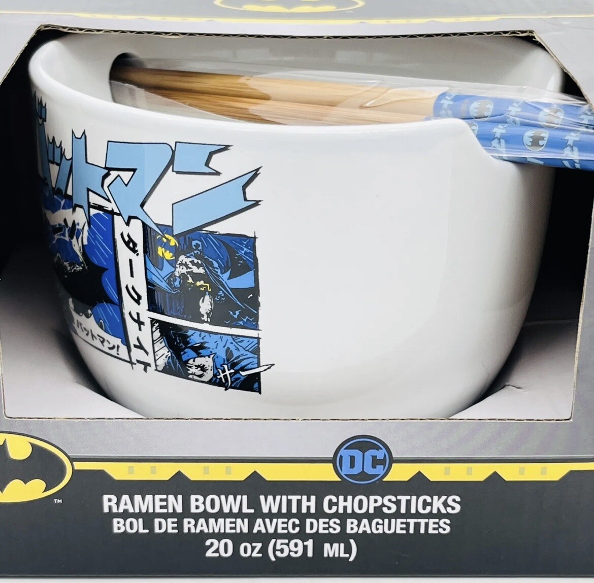 Batman Cerámica Ramen Cuenco con Palillos 20oz DC Comics por Silver Buffalo ¡NUEVO!