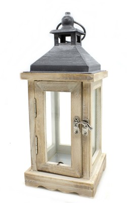 Holz Laterne Mit Glas Braun Kerzenhalter Windlicht Garten Aufhangen Hinstellen Ebay