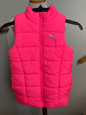 Puma-Girl's-Pink Puffer Vest & Gray W/Pink Logo Leggings-S(7/8)-EUC