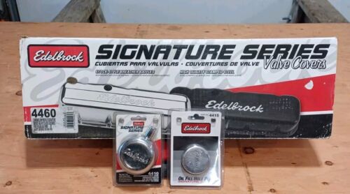 Edelbrock 4460 Signature Series Chrome Valve Cover Set, Oil Fill ,breather Set - Picture 3 of 10