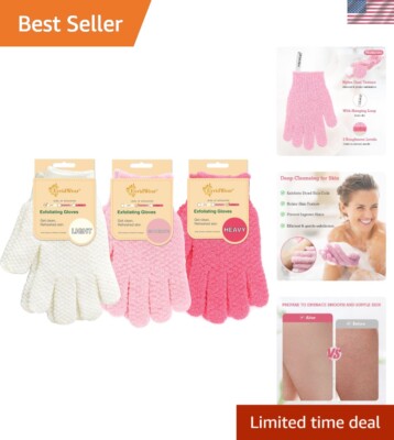 Premium Exfoliating Bath Gloves - 3 Multi-Color Pairs for Smooth, Healthy Skin