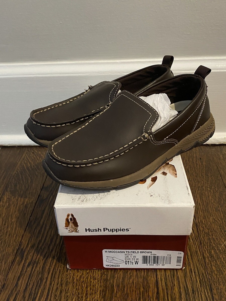 Hush Puppies Boys TS Field Moccasin Brown Leather Size 1.5 Wide