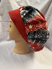 July 4th bouffant scrub cap handmade red white and blue medium to long hair