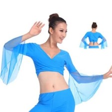 Sexy Women Chiffon Lake Blue Belly Dance Tops Dancing Costume Dress on Sale