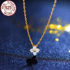 925 Sterling Silver CZ Gold Plated Long Leaf Pendant Necklace Wedding for Women
