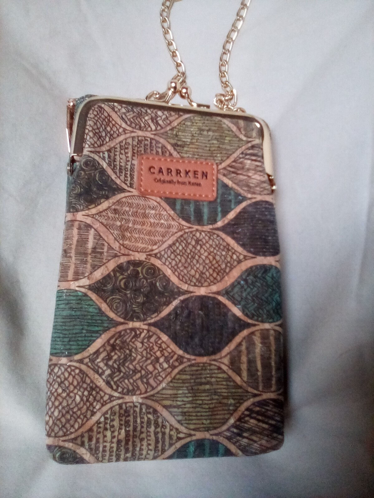 Carr Ken Korean Crossbody Shoulder Bag / Wallet Rare Taupe & Green Mod Design eBay