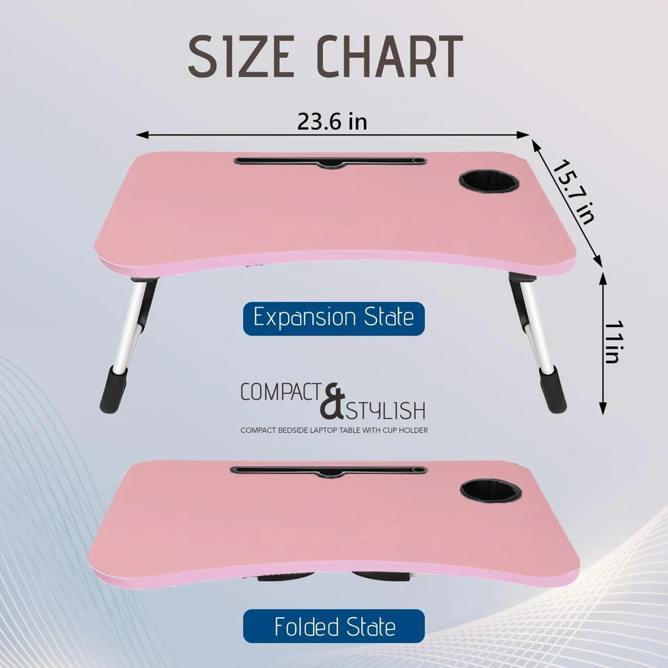 ICE ARMOR 2-PC Bandeja para Laptop Soporte de Escritorio Plegable Cama Mesa Taza Ranura Beige/Rosa Foto 3 de 4