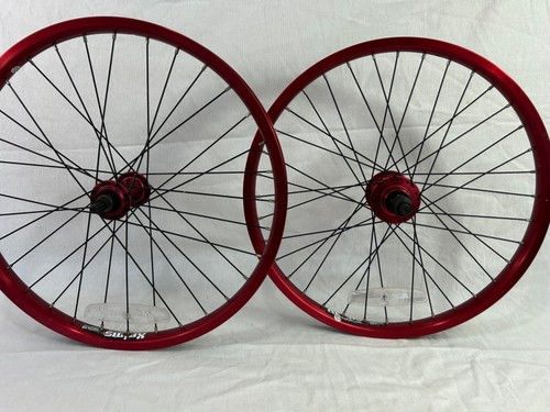 1 PAIR BMX 20 inch X Rims MUS 30 10t Freewheel Old Mid School Freestyle Race RED - Picture 7 of 8