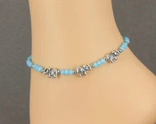 turquoise elephant anklet adjustable 6"-12" ankle bracelet cord slide silver 
