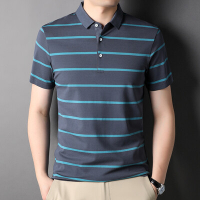 ZONBAILON Men's Summer Breathable Stripe Simple Fashion Short Sleeve Polo Shirt