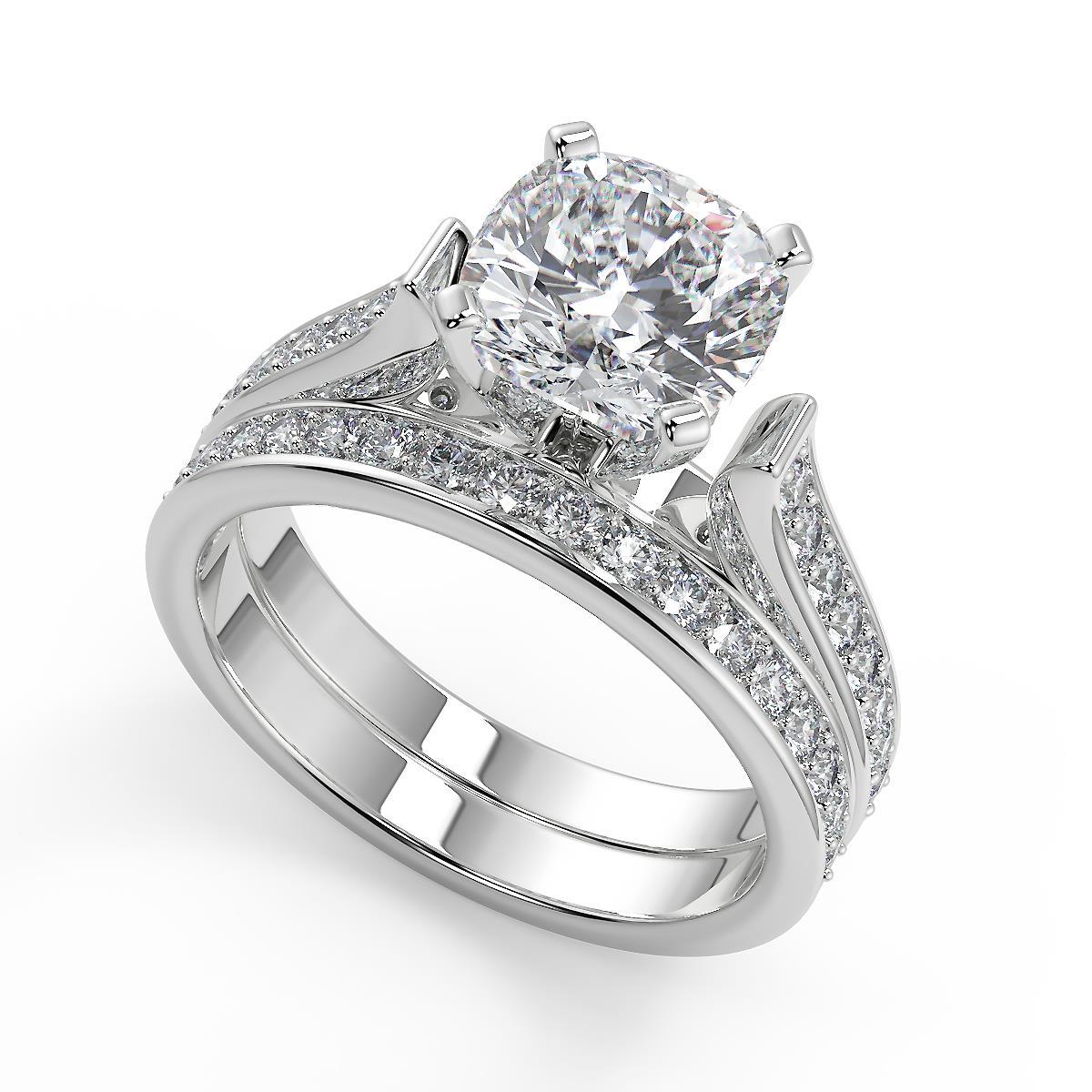 1.8 Ct Cushion Cut 4 Prong Channel Diamond Engagement Ring SI2 F Treated