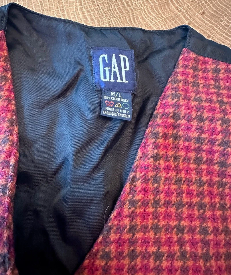ВИНТАЖНЫЙ GAP KIDS ШЕРСТИ СМЕСЬ КЛЕТКУ HERRINGBONE ИТАЛИИ СДЕЛАНО ЖИЛЕТ МАЛЬЧИКОВ M/L 8 10 - Изображение 2 из 4