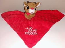 My First Rudolph Red Nosed Reindeer 12" Plush Rattle Security Blanket Baby Lovey