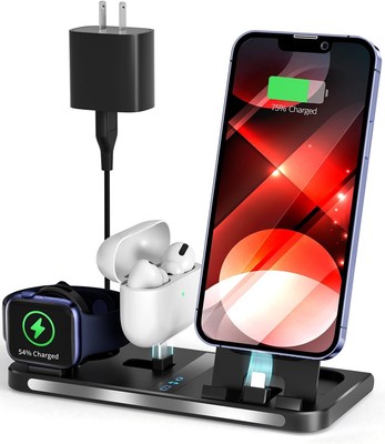 3 in 1 Charging Station, Foldable Charging Stand for Multiple Apple Devices Comp