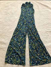 Vintage 1960s Psychedelic Swirly Paisley Floral Palazzo Jumpsuit Romper M/LG