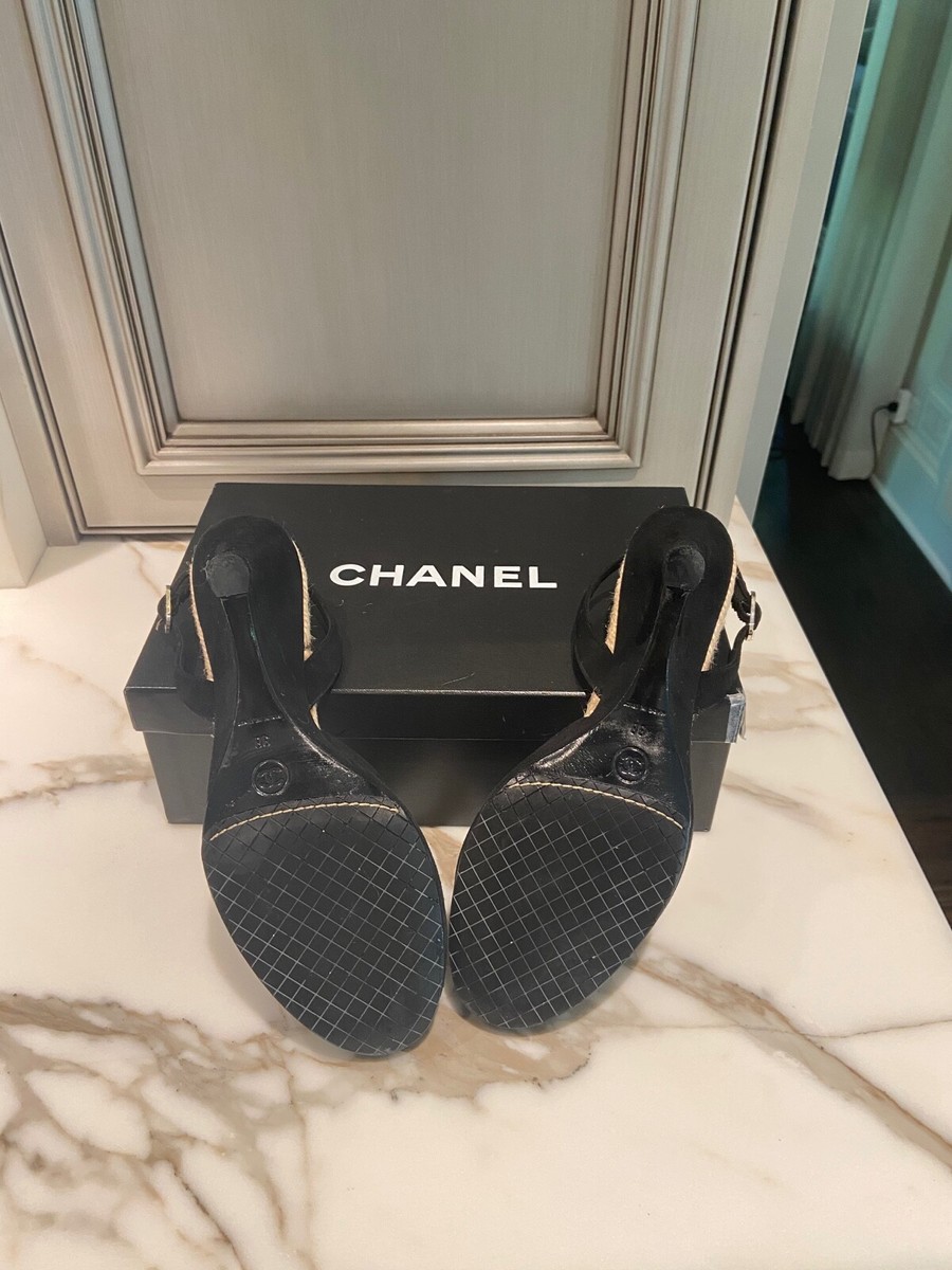 Chanel Black Floral Embellished Slingback Shoe for sale online | eBay