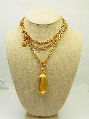 Karl Lagerfeld Matte Gold Tone Amulet Pod Pendant Necklace 43 Inches