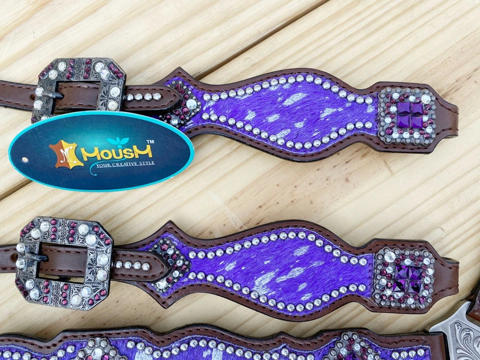 Juego de tachuelas para cabecera y cuello de pecho de cuero occidental MOUSM para caballos - púrpura Foto 3 de 4