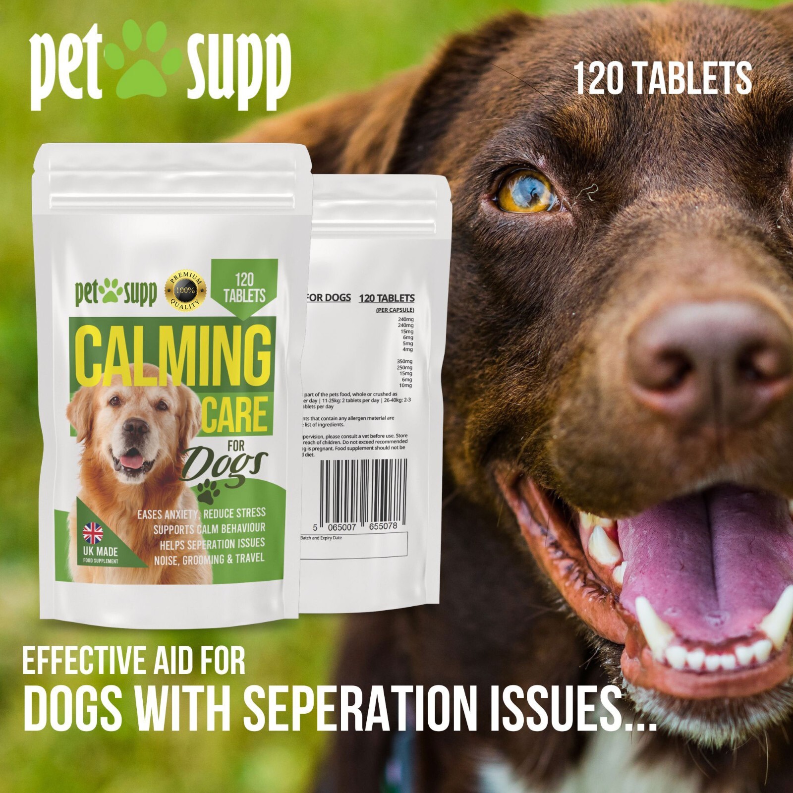 Advanced Calming Support for Dogs Stress Anxiety & Calms Behaviour, 120