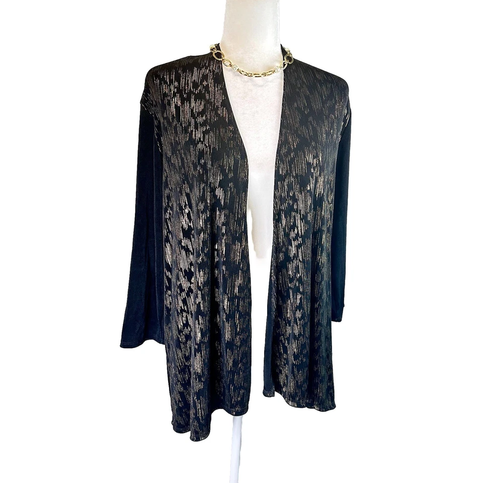 Chico’s Slinky Tejido Manga Larga Frente Abierto Metálico Cárdigan Plumero Chaqueta 1 | S Foto 2 de 4