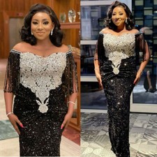 African Women Sequins Maxi Dress Wedding Party Evening Cocktail Prom Ball Gown