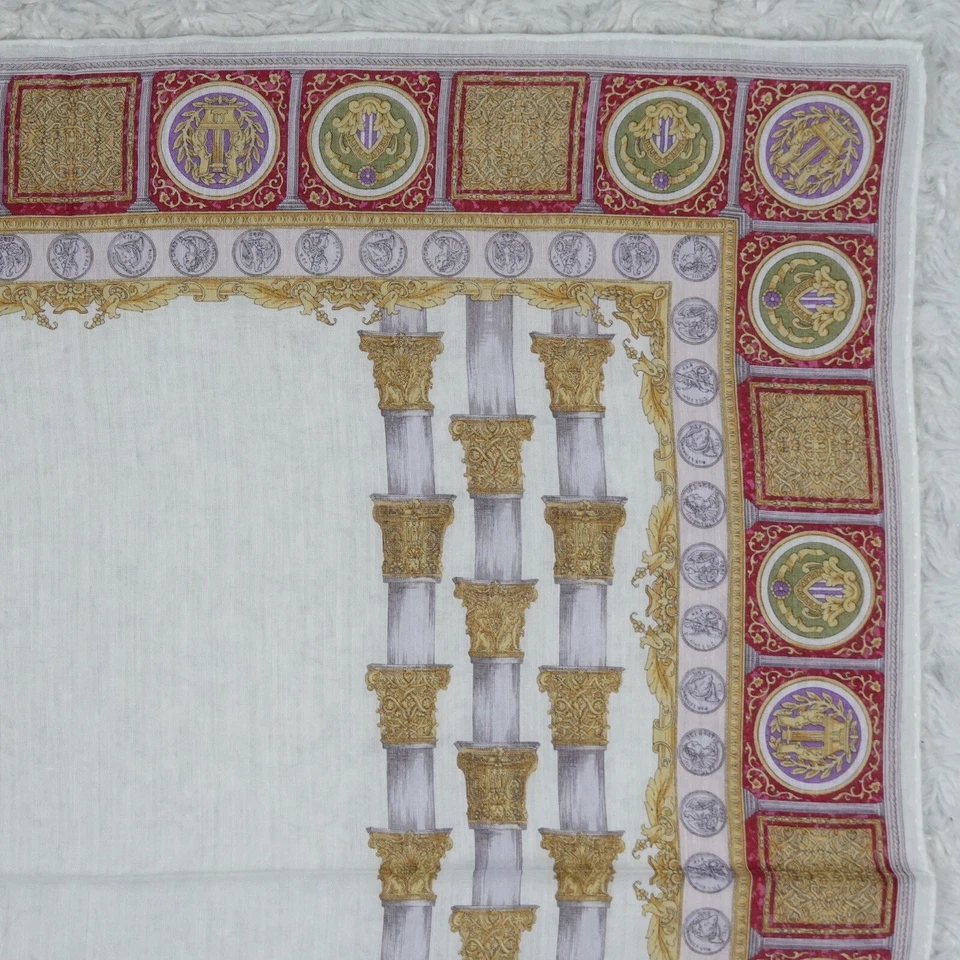 K805 Celine Bufanda Oro Blanco Bufandas Bolsillo Cuadrado 18.5" X19" Foto 3 de 4