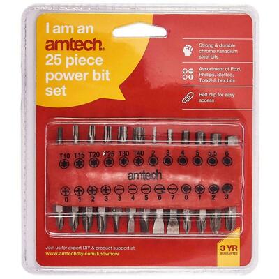 25tlg Power Bit Schraubendreher Set sortiert Pozi Kreuzschlitz Schlitz Torx Sechskant Bits