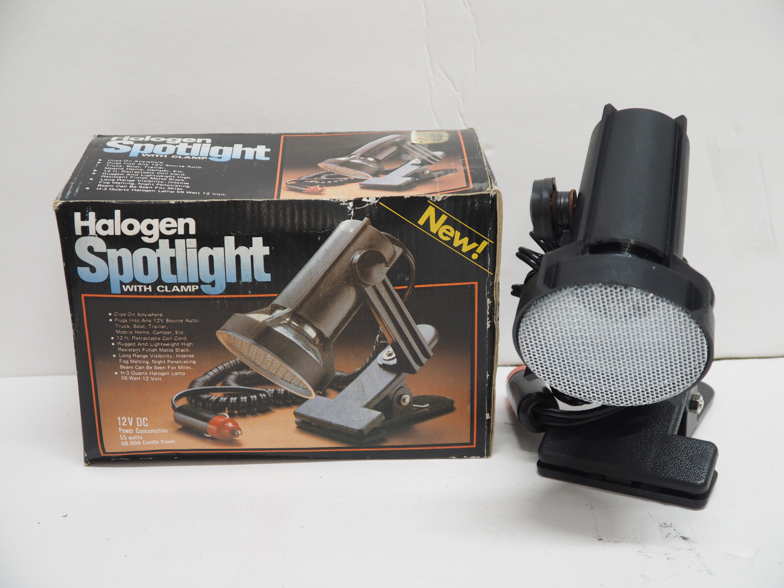 Vintage Clamp On Quartz Halogen Spotlight 12V Auto Lighter Receptacle