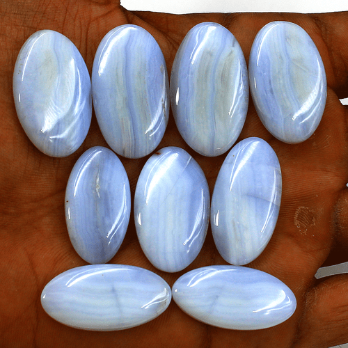 9 Pcs Natural Blue Chalcedony Top Grade 28mm-32mm Oval Cabochon Loose Gemstones - Picture 11 of 13