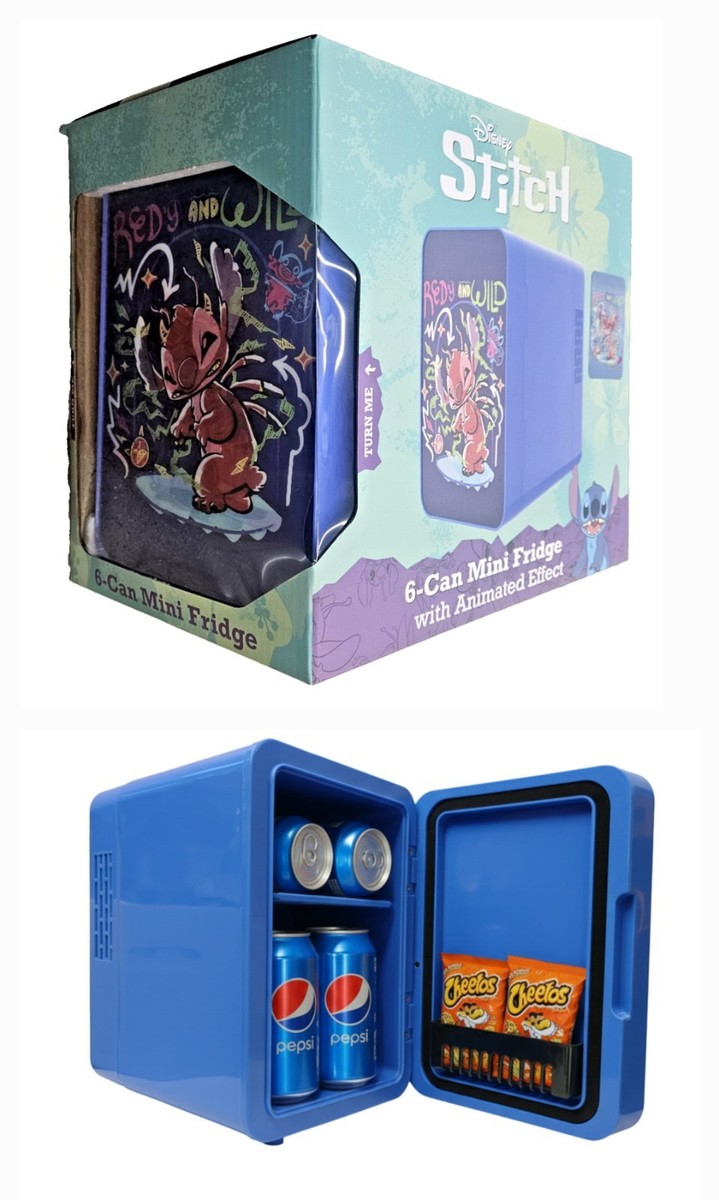 Disney Stitch Lenticular Mini Fridge 4L 6-Can Compact Cooler 3D