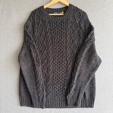 Polo Ralph Lauren Iconic Fisherman Sweater 2XL Gray Knit Chunky Cable Knit Heavy