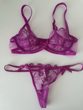 Agent Provocateur Lace Plunge Underwired Bra And Thong Set Magenta 32B XS