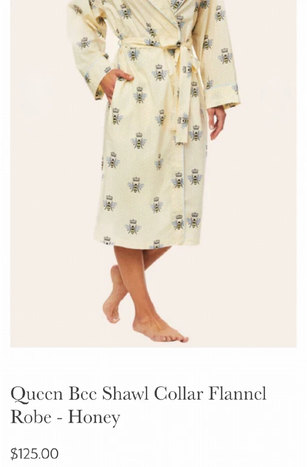 Pijama The Cat’s Queen Bee Lux Pima Algodón Franela Bata Chal Cuello Mujer S/M Foto 2 de 4