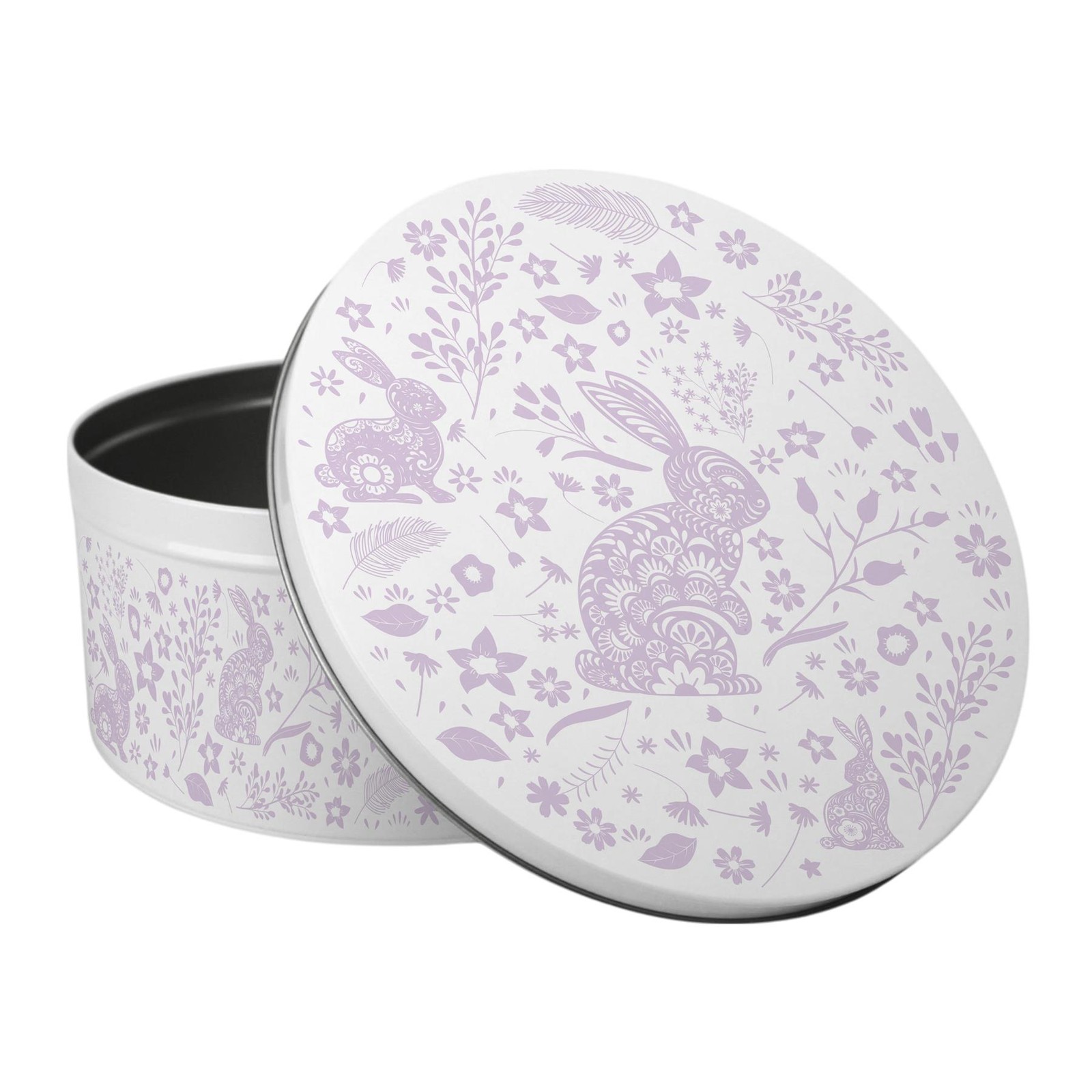 Wild Rabbits & Flowers Large Cake Tin - Lilac Round Metal Storage Baking Gifts