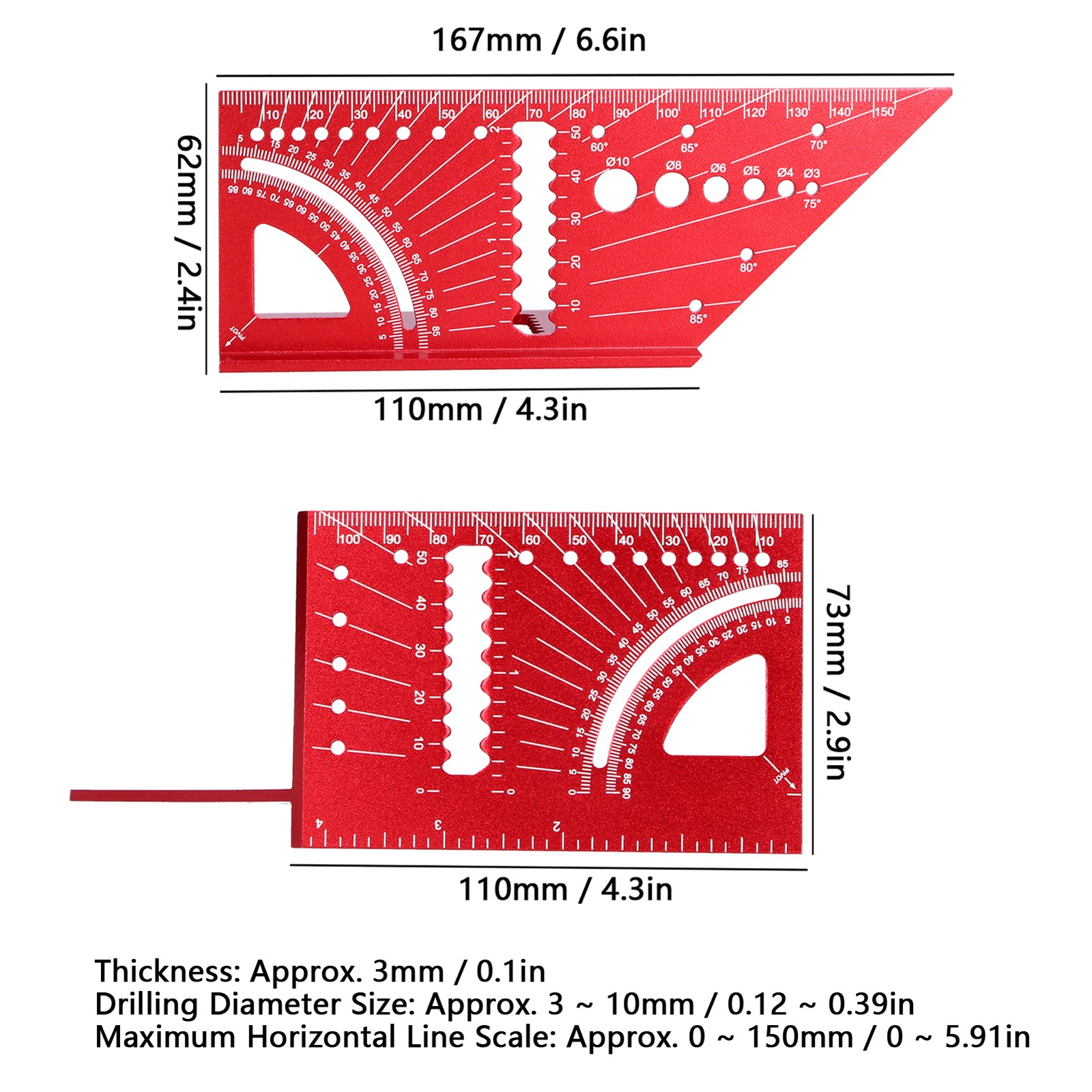 Woodworking Square Size Measure Ruler Accurate Tool For Woodworking Red Popular