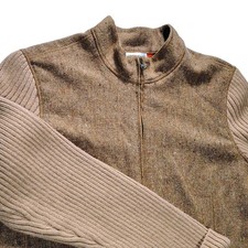 Coldwater Creek Wool Blend Tweed Jacket Tan Brown Knit Sleeves Pockets Large